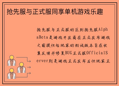 抢先服与正式服同享单机游戏乐趣